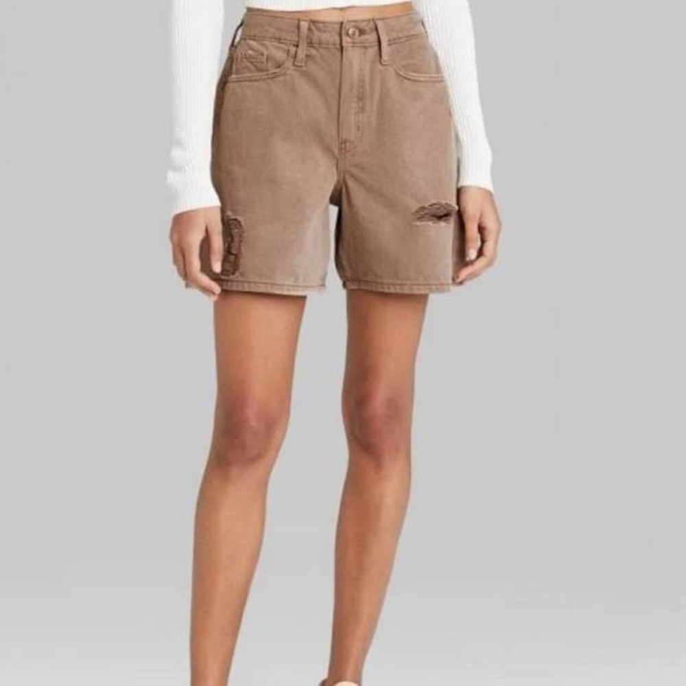 Wild Fable - Womens High-Rise Mineral Dyed Bermuda Jean Shorts - brown -  new